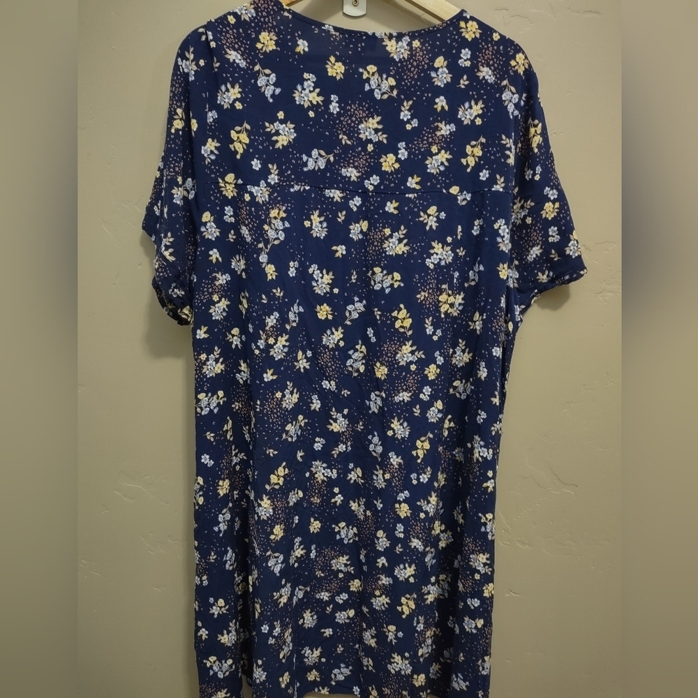 Torrid Navy‎ Floral Challis Mini Dress 2X Trapeze Short Sleeve Beach Coastal - Picture 6 of 12
